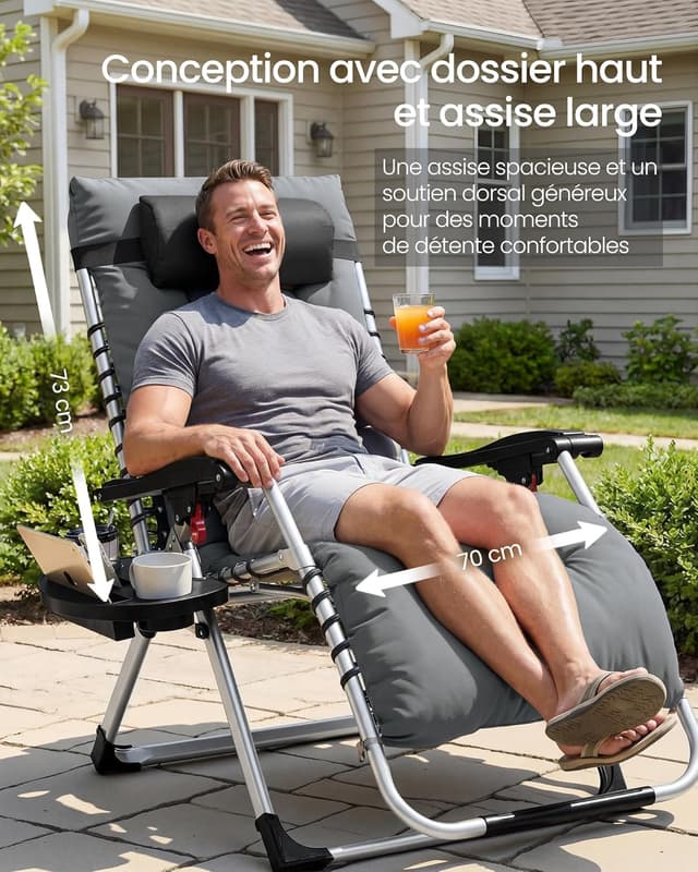 Detalle 1 de SONGMICS Chaise de gravité Zéro 110 kg