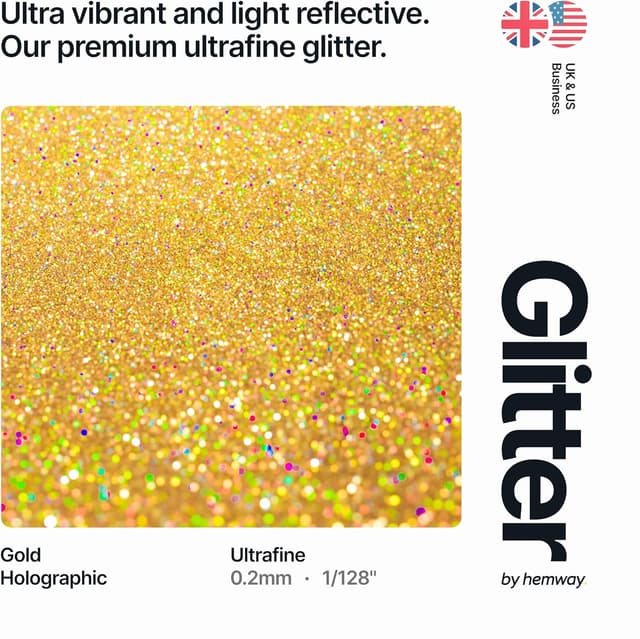Thumbnail 1 de Hemway Ultra Sparkle Glitter Gold Holographic 100g