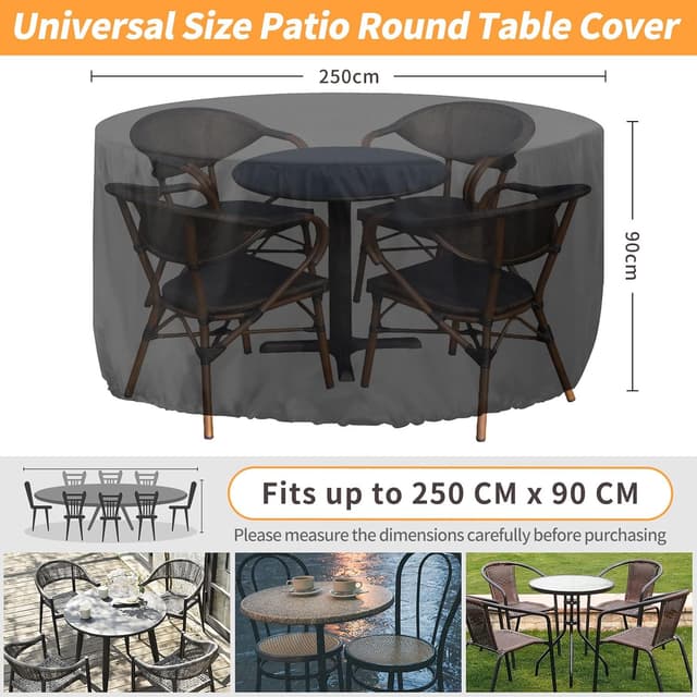 Detalle 2 de RICHIE Round Garden Furniture Cover Waterproof 250x90cm (420D) – Black circular patio table cover