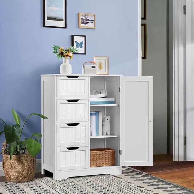 Detalle 2 de Yaheetech cassettiera da camera con 4 cassetti e ante regolabili, 56 x 30 x 82 cm