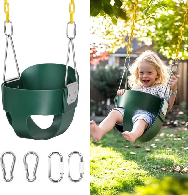 Detalle de little dove High Back Full Bucket Toddler Swing with Coated Chains and Locking Buckles (Green)