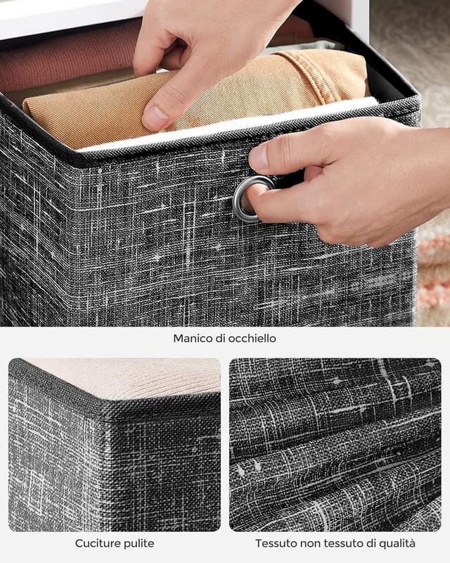 Detalle 2 de SONGMICS RFB033B01, set di 6 scatole portaoggetti in tessuto non tessuto con manico (33 x 33 x 33 cm)