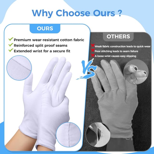 Detalle de 5 Pairs White Cotton Gloves for Eczema & Dry Hands (Stretchable Moisturising Gloves)