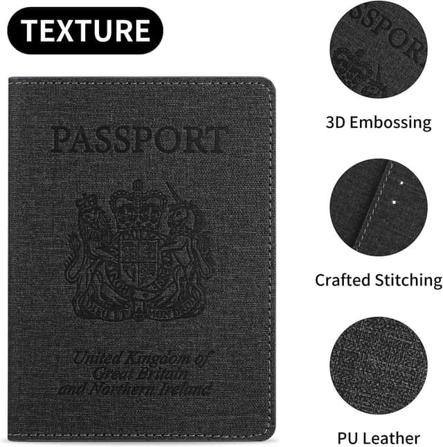 Detalle de Cinocratic RFID Blocking Passport Holder Cover & Travel Wallet (Black) – PU Leather organiser