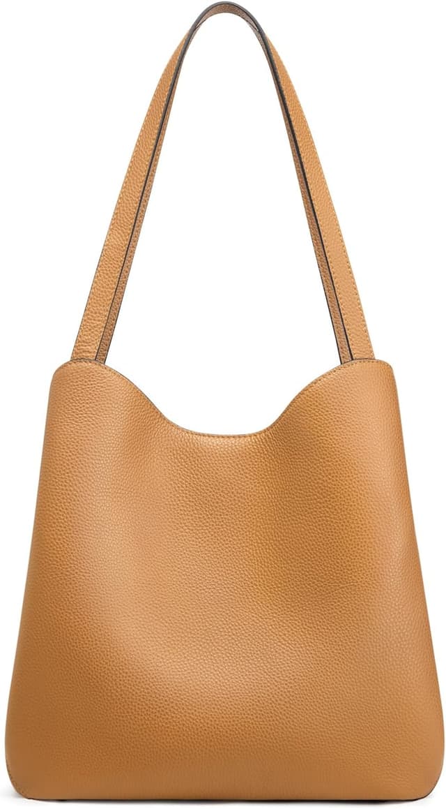 Detalle de S-ZONE Soft Genuine Leather Tote Bag for Women with Zipper & Bottom Rivets