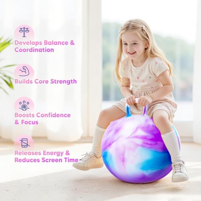 Detalle 2 de INPODAK Space Hopper for Kids (20-inch) with Handle – jumping ball for ages 5 to 9