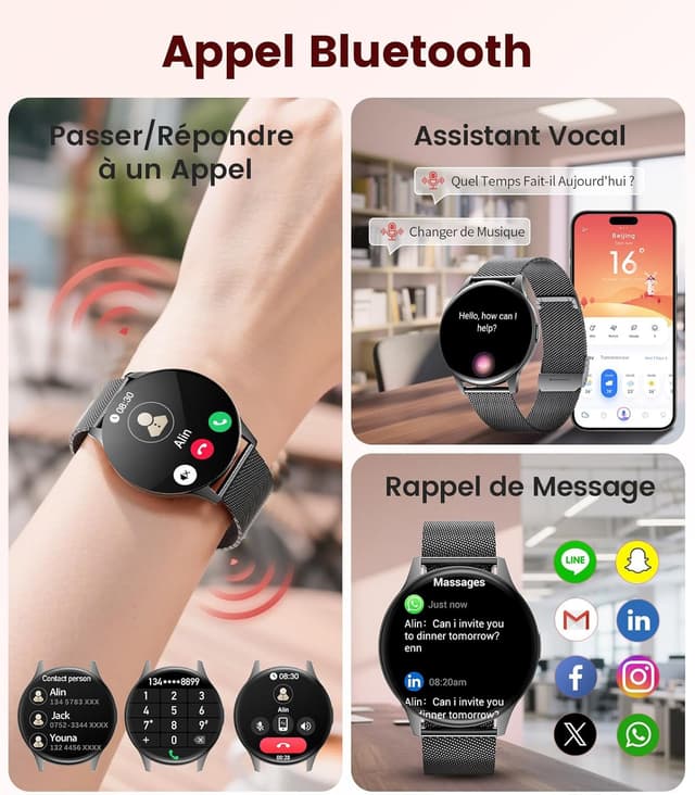 Thumbnail 6 de LIGE Montre Connectée Femme 1,43" AMOLED (2 bracelets) : sport, appels et étanchéité IP68