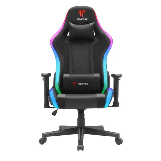 Detalle de Tempest Glare RGB silla gaming negra con iluminación y respaldo reclinable hasta 180º