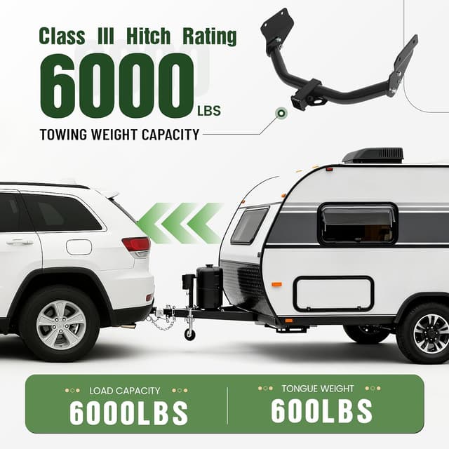 Detalle 2 de ALMULOO 2-Inch Class 3 Trailer Hitch Receiver (Powder-Coated Black Steel) for Dodge Durango & Jeep Grand Cherokee