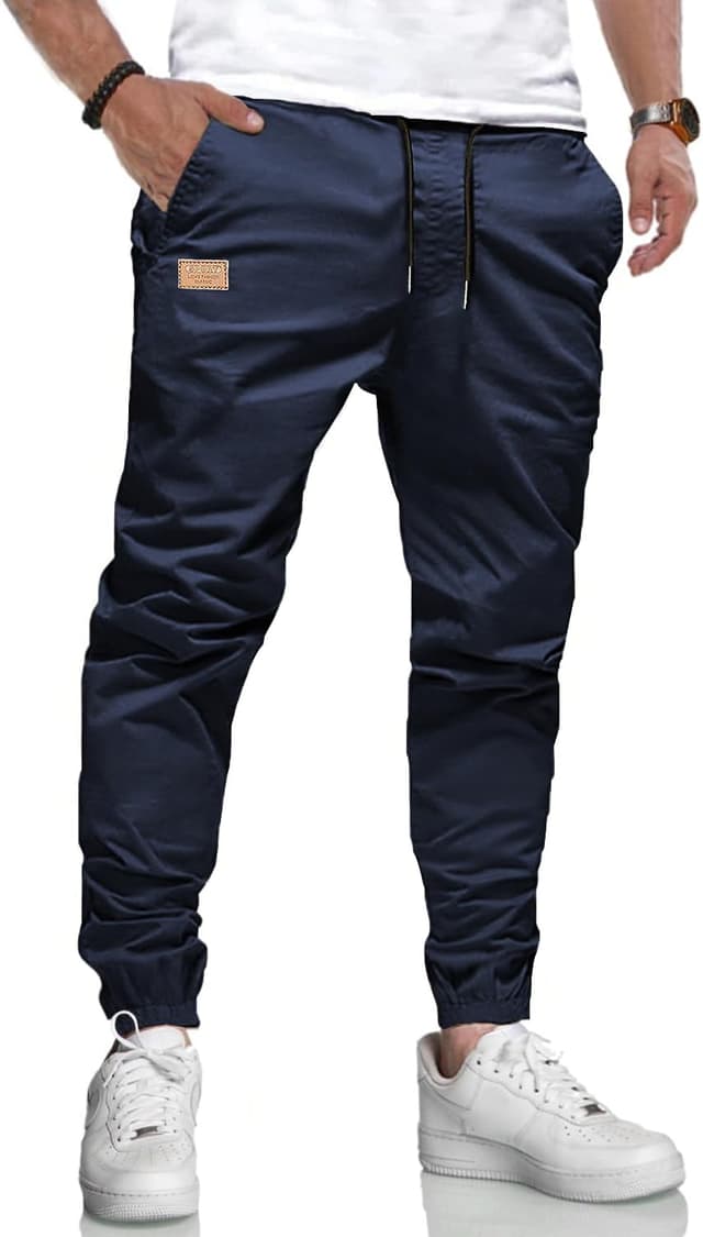 Detalle 2 de LIUPMWE Herren Chino-Cargo Jogginghose aus Baumwolle mit Kordelzug und Taschen