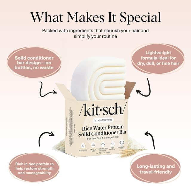 Detalle de Kitsch Rice Water Conditioner Bar for Hair Growth (Rice Protein) — Sulfate, Silicone & Paraben-Free Hair Conditioner, 2.7 oz