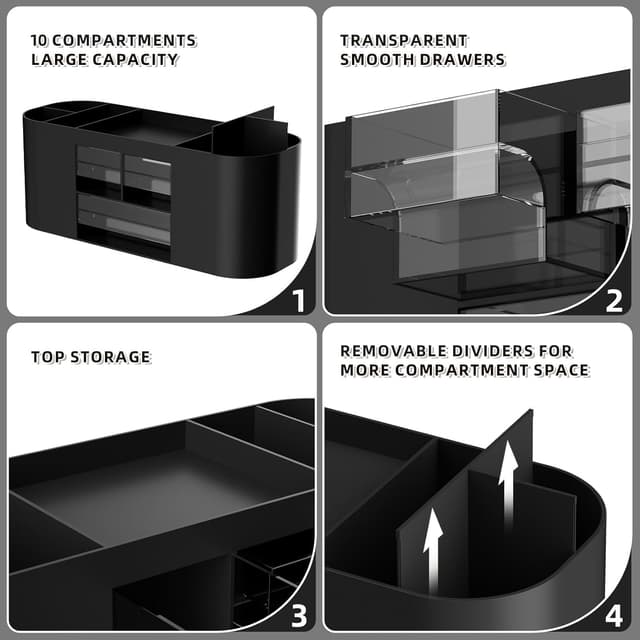 Detalle 2 de Marbrasse Organizer Scrivania con 3 Cassetti Trasparenti e 7 Scomparti (Nero)