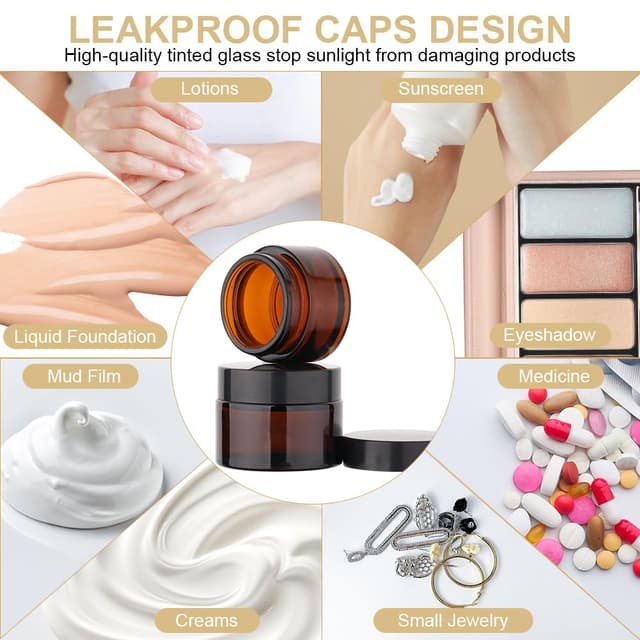 Detalle de HOTUT Amber Glas Leerdose (6 Stück) – 50 ml Glas-Cremedosen zum Nachfüllen für Reise & Kosmetik