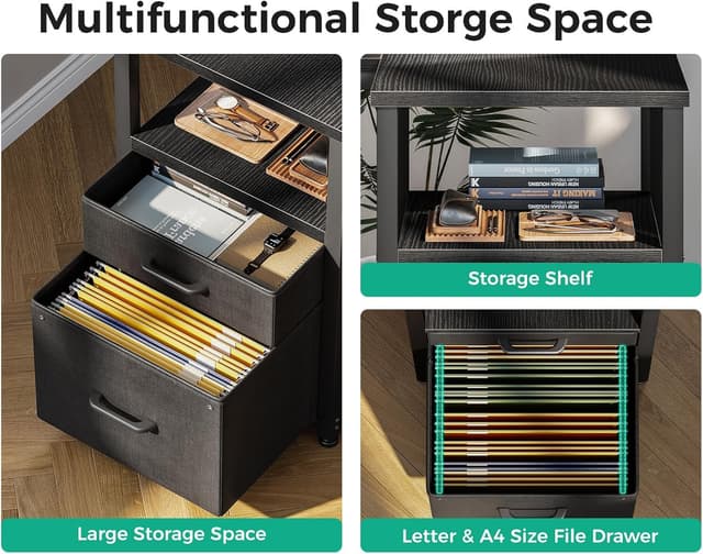 Detalle 2 de Coleshome Computer Corner Desk with Drawers (140×70 cm) with Built-in Power Outlet, L-shaped, Black