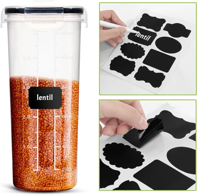 Detalle de Lot de 4 boîtes de rangement cuisine KICHLY (sans BPA) pour farine, sucre, pâtes et céréales