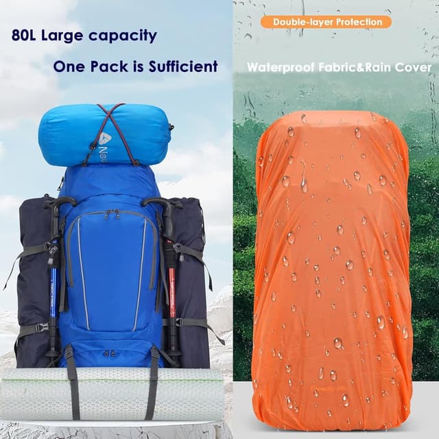 Detalle 2 de Ezmina 80L hiking backpack with rain cover (large camping rucksack)