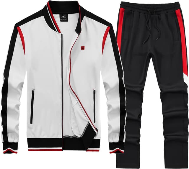 Detalle de W JIANWANG Herren Trainingsanzug & Jogginganzug mit Langarm-Reißverschluss – Jacke und Hose