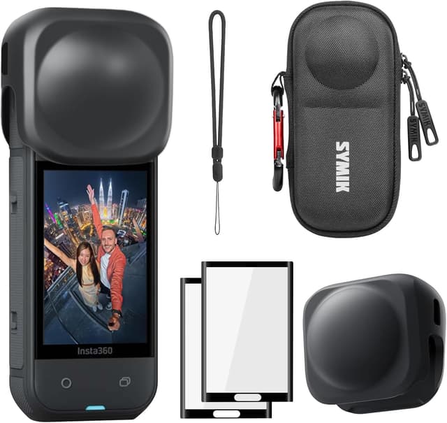 Detalle de SYMIK Capsule Case for Insta360 X5 X4 with Original Lens Cap + Screen Protectors