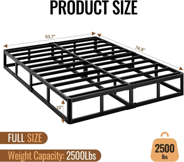 Detalle de Mashomdec Full Size 10 Inch Heavy-Duty Metal Box Spring (up to 2500 lbs) with Noise-Free Frame and Removable Cover