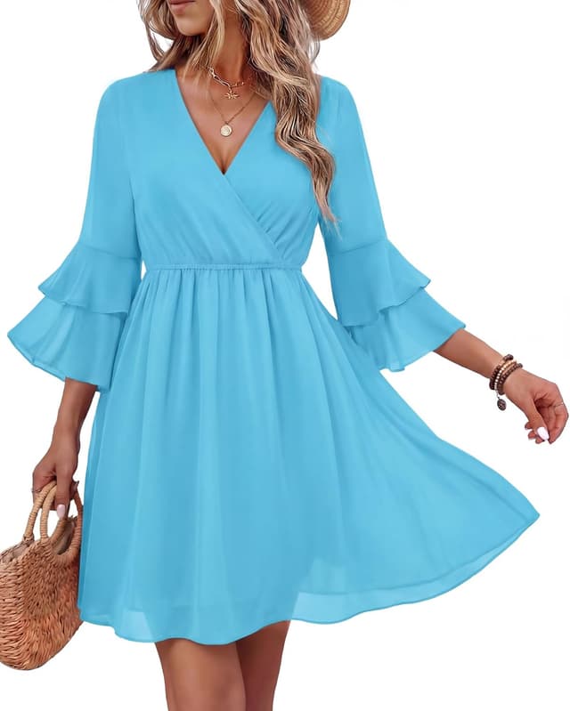 Thumbnail 6 de Bebonnie Womens Wrap V-Neck Ruffle Sleeve Chiffon Layer Dress