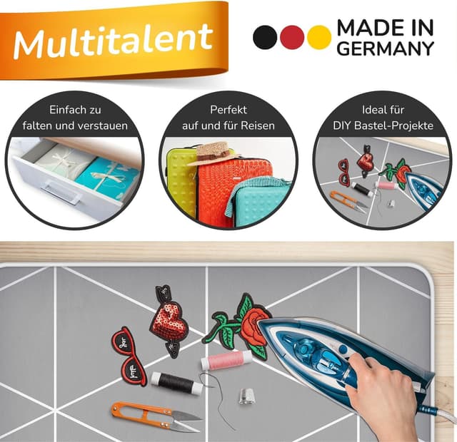 Detalle de smart&gentle Super Soft Bügeldecke für Tisch – hitzebeständige Bügelunterlage, rutschfest (100 x 65 cm), Made in Germany