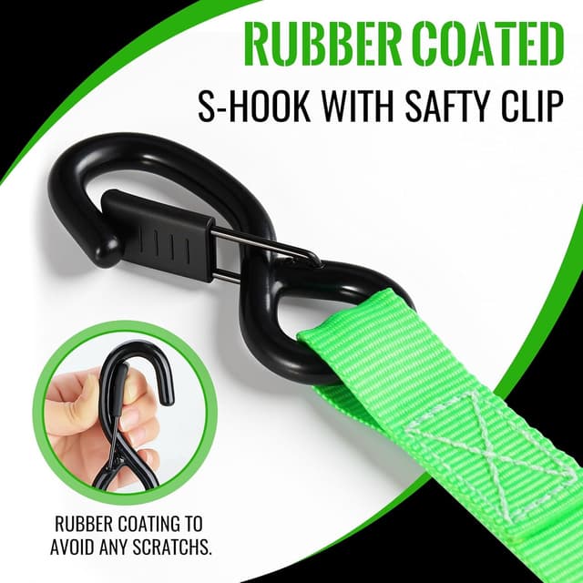 Thumbnail 4 de TLGREEN Cinghie di ancoraggio automatiche con cricchetto, 2 pezzi da 3 m x 25 mm, con ganci a S