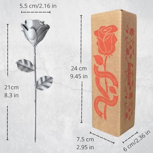 Detalle de Forging Art Bcn Rosa Eterna de hierro forjado a mano (Gris) – regalo para Día de la Madre y aniversarios