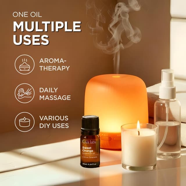 Detalle de Gya Labs Sweet Orange Essential Oil (100% pure natural) for Diffuser & Skin – 10ml
