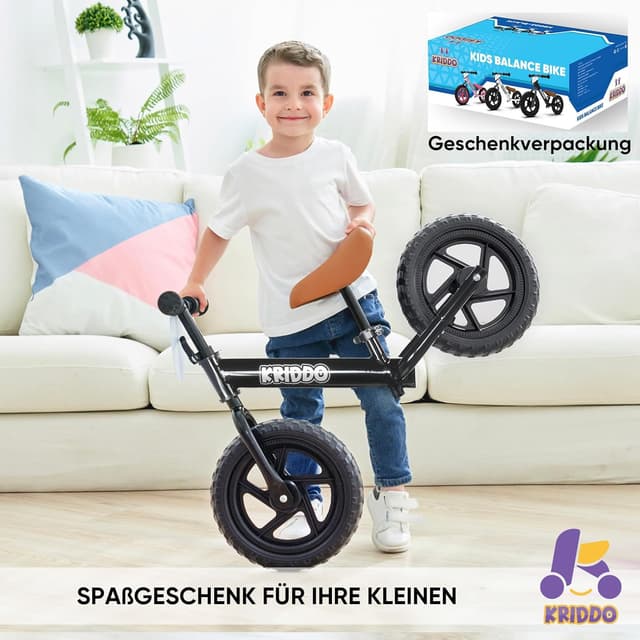Detalle de KRIDDO Kinder Laufrad ab 2 Jahren mit 12-Zoll und individualisierbarem Schild