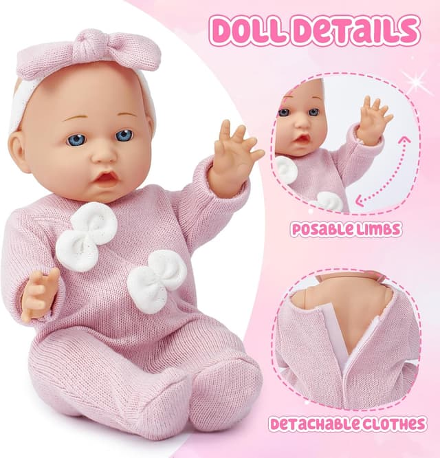 Detalle de Vamei Accessoire Poupon pour poupon bébé – lit portable, vêtements, couches, biberon et vaisselle (30 cm)