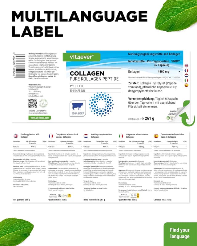 Thumbnail 5 de vit4ever Collagen 300 Kapseln Hochdosiert