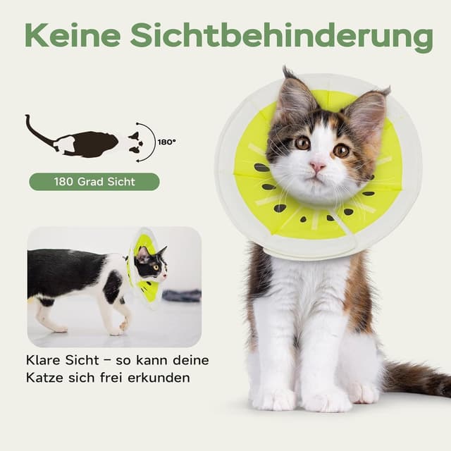 Detalle de Supet weicher Katzenkragen mit einstellbarem Halsband – waschbarer Halskrause für S/M/L (Grüne Kiwifrucht, L)