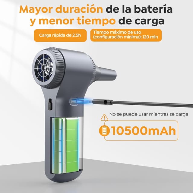 Detalle de NACKEO K100 compressore aria portatile: soffiatore a batteria con LED e display fino a 230.000 RPM