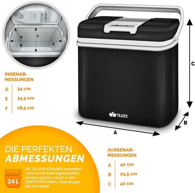Detalle de tillvex Kühlbox elektrisch 24L – Mini-Kühlschrank 230 V & 12 V (kühlt & wärmt), ECO-Modus