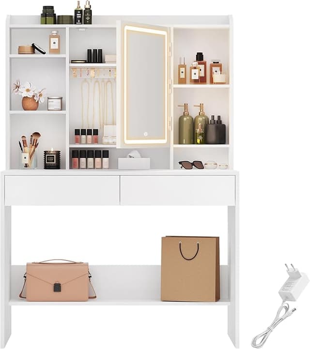 Detalle de VASAGLE Tocador con Luces LED RGB y 2 Cajones 💄