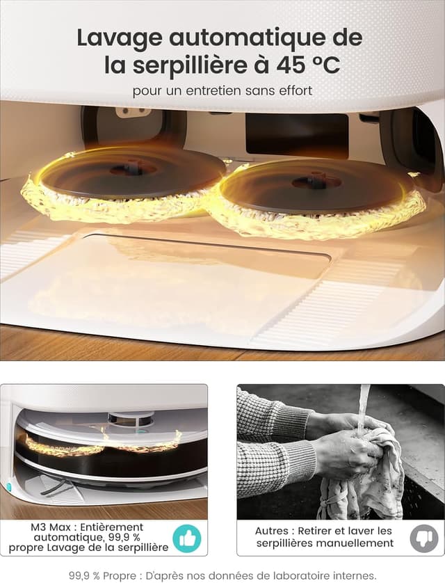 Detalle de Lefant M3 Max Robot Aspirateur Laveur avec station multifonctionnelle, navigation LiDAR et levage de serpillière 9 mm