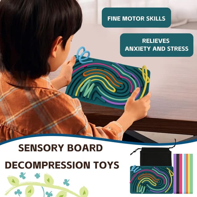 Thumbnail 5 de HUKUMA Sensorik Activity Board aus Silikon – doppelseitiges Fidget-Spielzeug mit 20 Schnüren & Reisetasche