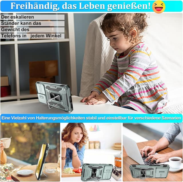 Thumbnail 6 de Jshru Handyhülle für Samsung Galaxy S22 (6,1 Zoll) – stoßfeste Schutzhülle mit 360° Metall-Ring-Ständer, Kameraschutz und 2 Schutzfolien