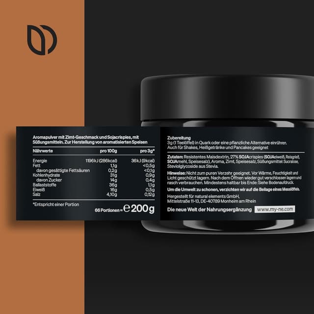 Detalle de natural elements SoTasty Geschmackspulver Cinnamon Crunch (200 g) – 9 kcal/Portion (3 g), vegan & laborgeprüft