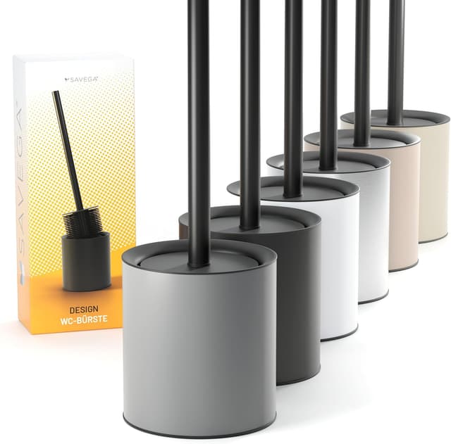 Detalle de SAVEGA Klobürste aus Silikon & Edelstahl (grau) – antibakterielle WC-Bürste mit Spritzschutz und Halter