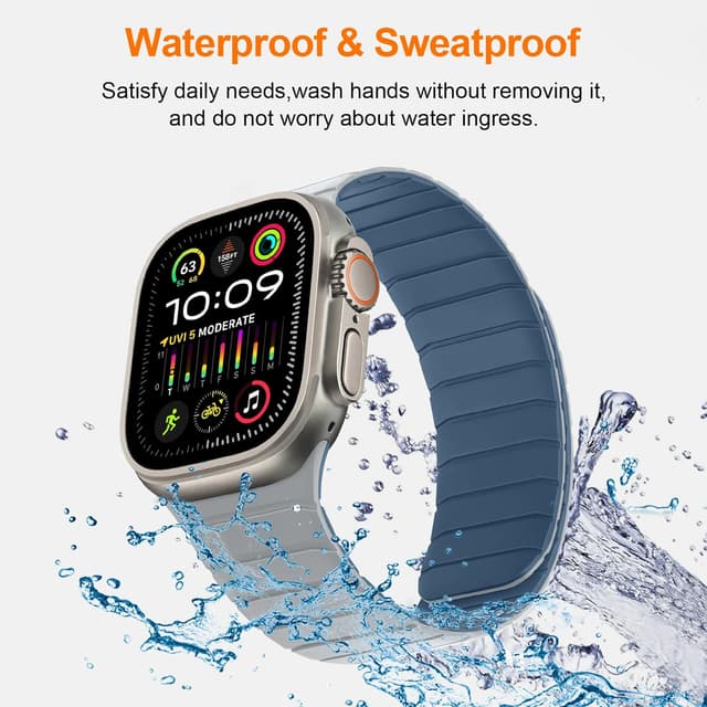 Detalle de Tasikar Magnetic Straps Magnetic Silicone Replacement Loop for Apple Watch (49mm–42mm) – Misty Grey/Blue