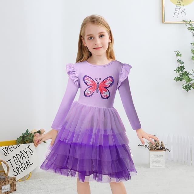 Detalle 2 de VASCHY robe de princesse enfant à manches longues en tulle et coton (2 à 10 ans)