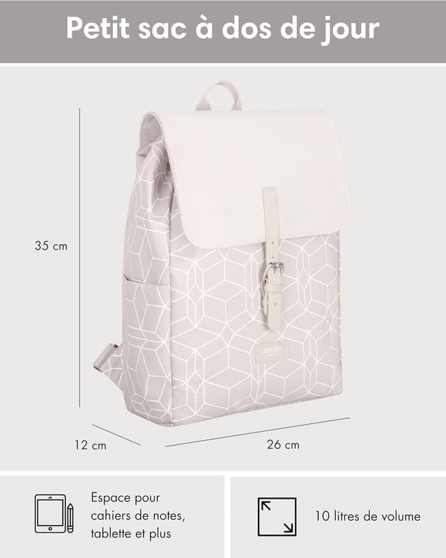 Detalle de LARKSON Sac à Dos Femme Petit Ida – sac compact pour l’université, la ville et avec compartiment ordinateur 13 pouces, hydfuge