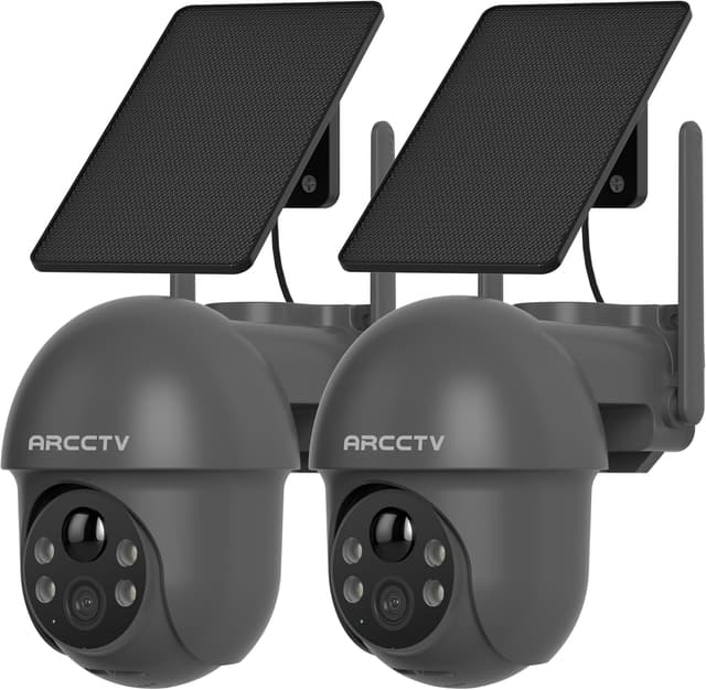 Detalle de ARCCTV Wireless Outdoor Solar Security Cameras (4MP, 360°), Dual-Band WiFi, Night Vision Spotlight, 2-Pack