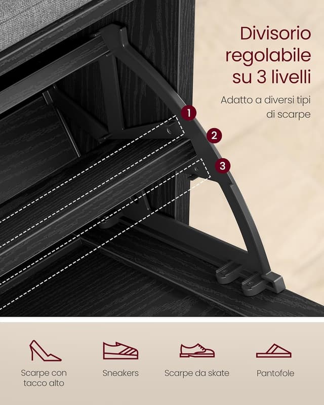 Detalle de VASAGLE LSB121BE01 panchina scarpiera 136 kg