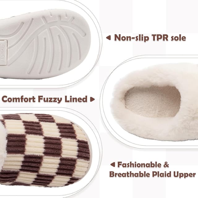 Detalle de Waysoland chaussons à carreaux en mousse floue, antidérapants, pour femmes et hommes