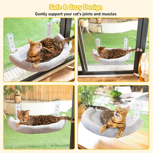 Thumbnail 6 de CATISM Foldable Cat Window Hammock with Reinforced Frame and Suction Cup – Semicircular Grey