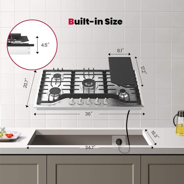 Detalle 1 de GASLAND GH3365SF 36 Inch gas cooktop