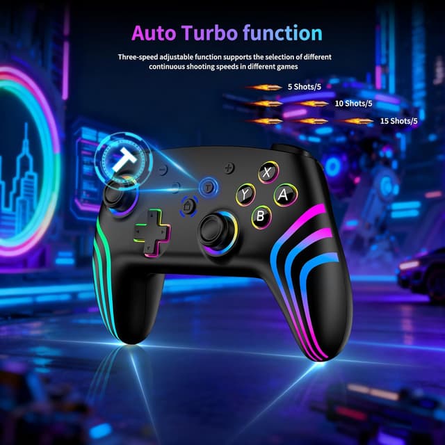 Detalle 2 de Riscvma 2er Wireless-Controller Set für Switch/Switch 2/Switch Lite/OLED/PC – RGB, Dual-Vibration, 6-Achs-Gyro & Turbo