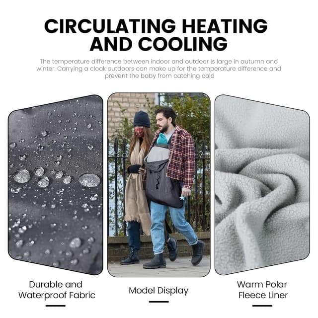 Thumbnail 4 de Orzbow Tragecover Babytrage Winter, Universal Wintercover Babytrage, Regenschutz Babytrage mit Aufbewahrungstasche, Abnehmbares Oberteil, Polarfleece-Futter, Wasserdichte, Dunkelgrau-Dino
Orzbow Tragecover Babytrage Winter, Univers…